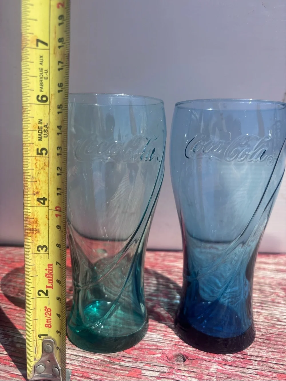 Coca Cola Blue & Aqua Embossed Glass Tumbler Pair